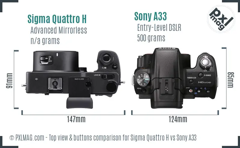 Sigma Quattro H vs Sony A33 top view buttons comparison Sigma Quattro H vs Sony A33 top view buttons comparison
