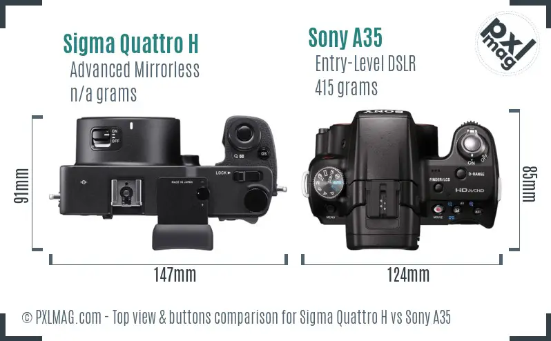 Sigma Quattro H vs Sony A35 top view buttons comparison