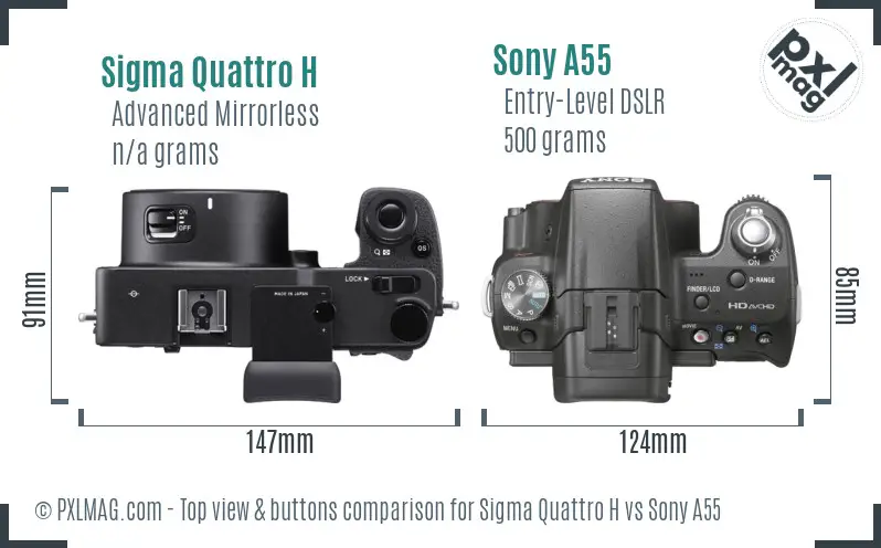 Sigma Quattro H vs Sony A55 top view buttons comparison