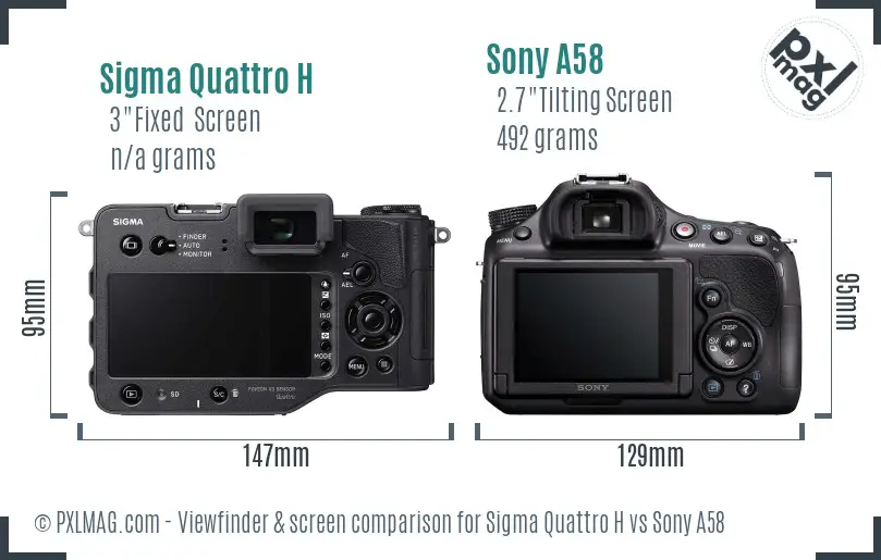 Sigma Quattro H vs Sony A58 Screen and Viewfinder comparison
