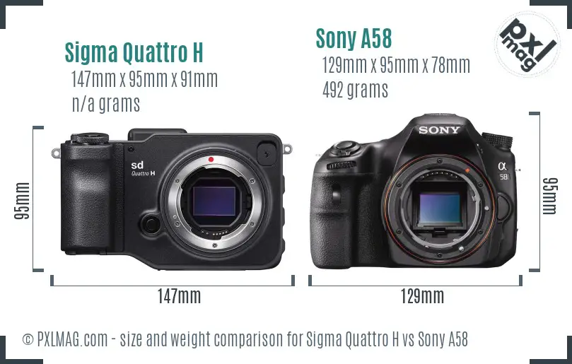 Sigma Quattro H vs Sony A58 size comparison