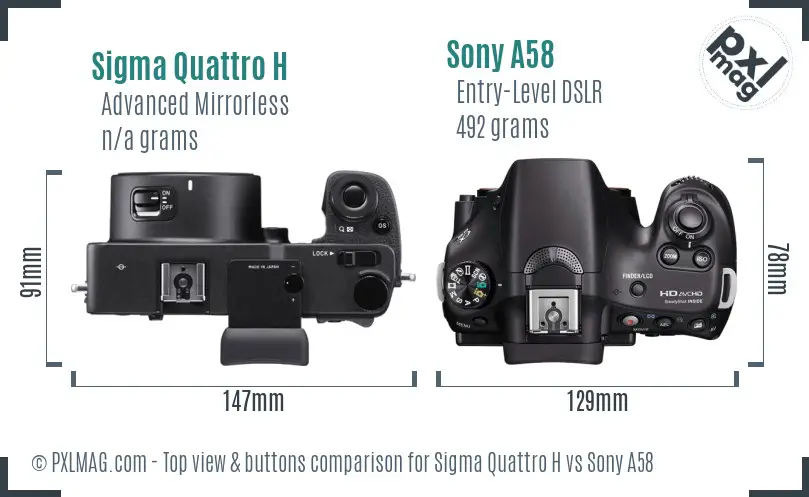 Sigma Quattro H vs Sony A58 top view buttons comparison
