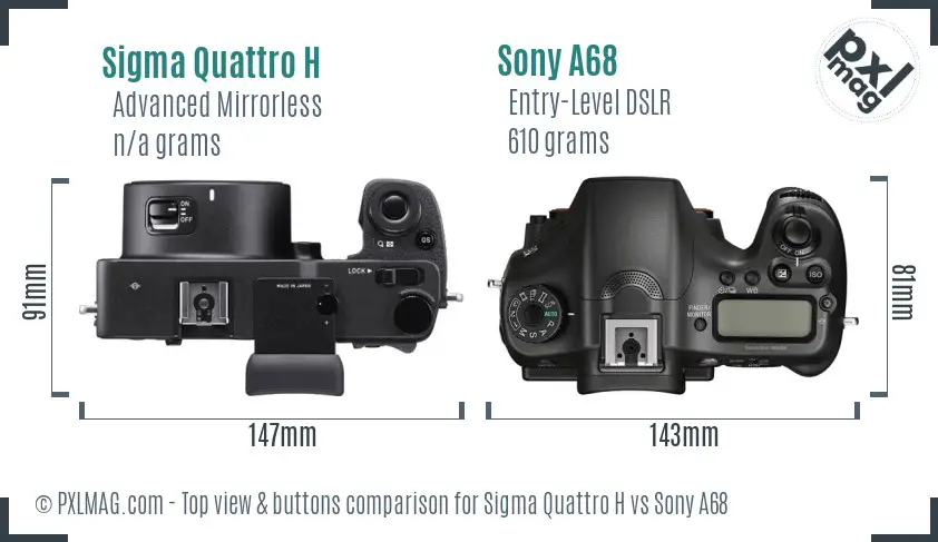 Sigma Quattro H vs Sony A68 top view buttons comparison
