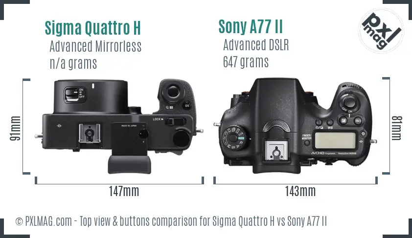 Sigma Quattro H vs Sony A77 II top view buttons comparison