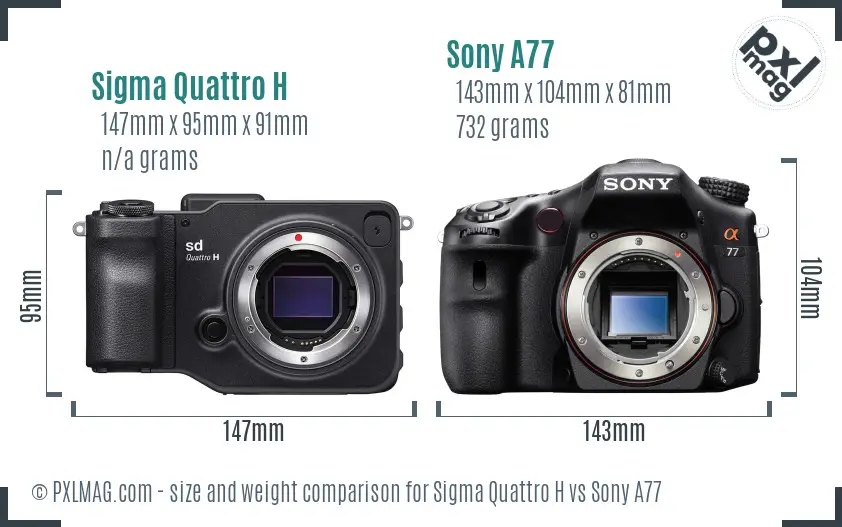 Sigma Quattro H vs Sony A77 size comparison