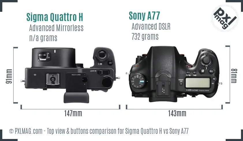 Sigma Quattro H vs Sony A77 top view buttons comparison