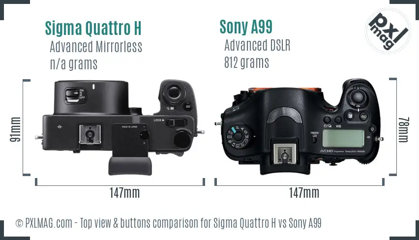 Sigma Quattro H vs Sony A99 top view buttons comparison