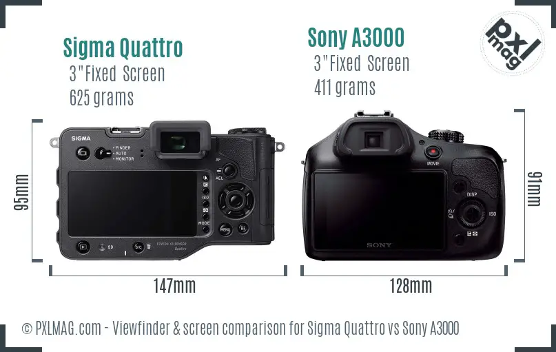 Sigma Quattro vs Sony A3000 Screen and Viewfinder comparison