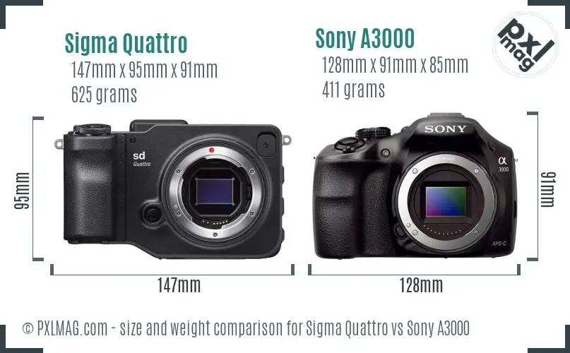 Sigma Quattro vs Sony A3000 size comparison