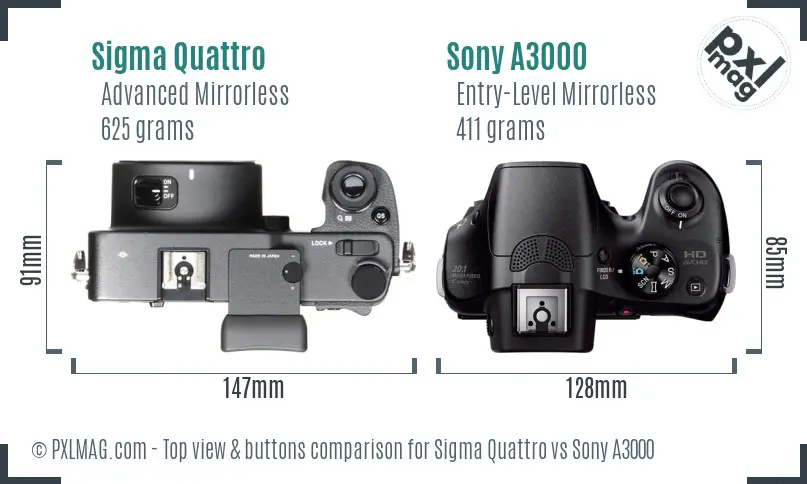 Sigma Quattro vs Sony A3000 top view buttons comparison