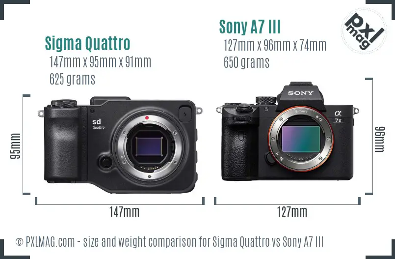 Sigma Quattro vs Sony A7 III size comparison
