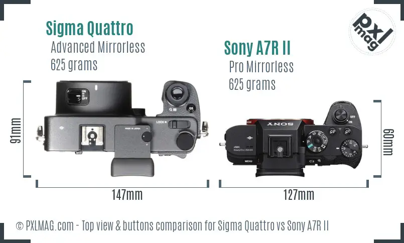 Sigma Quattro vs Sony A7R II top view buttons comparison