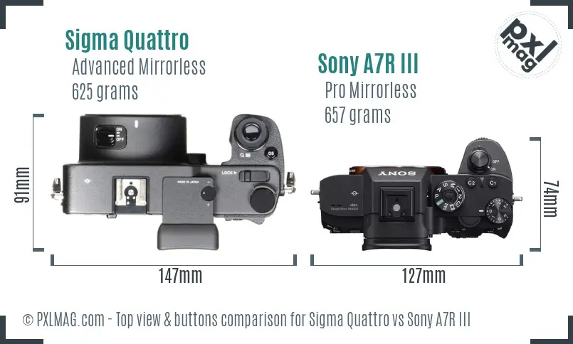 Sigma Quattro vs Sony A7R III top view buttons comparison Sigma Quattro vs Sony A7R III top view buttons comparison