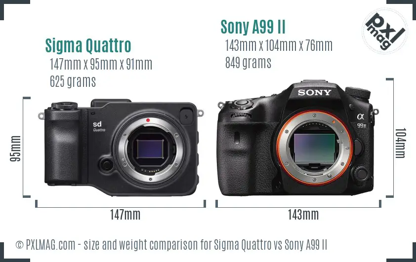 Sigma Quattro vs Sony A99 II size comparison
