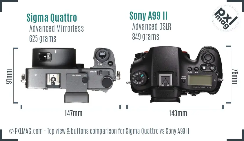 Sigma Quattro vs Sony A99 II top view buttons comparison