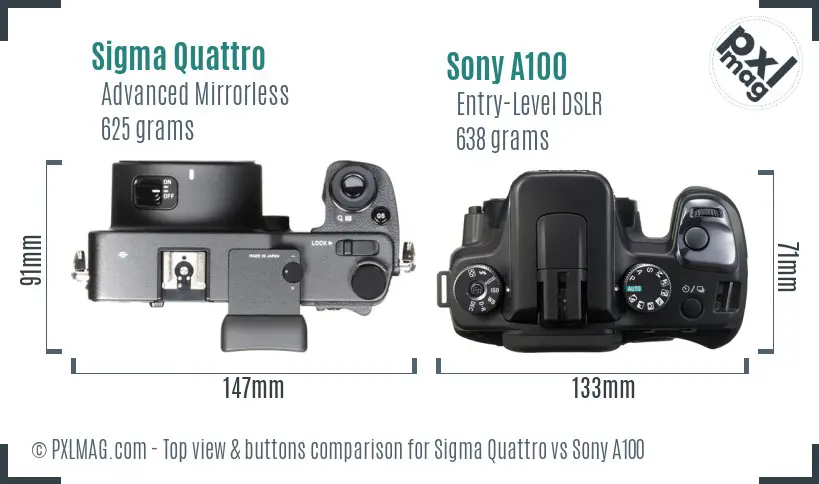 Sigma Quattro vs Sony A100 top view buttons comparison
