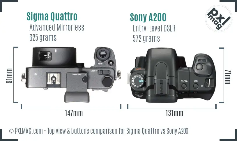 Sigma Quattro vs Sony A200 top view buttons comparison