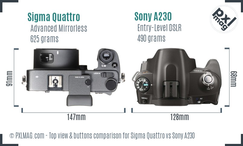 Sigma Quattro vs Sony A230 top view buttons comparison