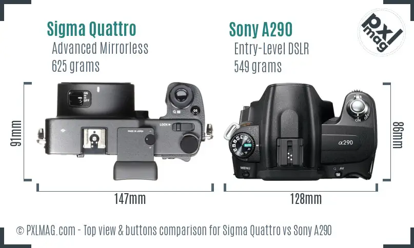 Sigma Quattro vs Sony A290 top view buttons comparison Sigma Quattro vs Sony A290 top view buttons comparison