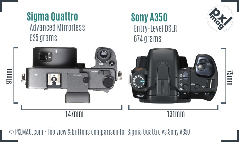 Sigma Quattro vs Sony A350 top view buttons comparison
