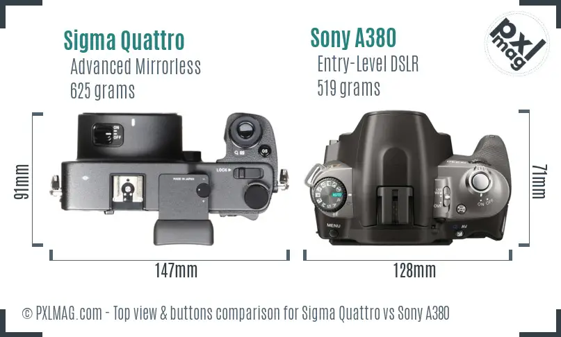 Sigma Quattro vs Sony A380 top view buttons comparison