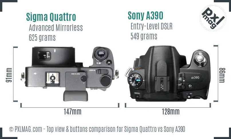 Sigma Quattro vs Sony A390 top view buttons comparison Sigma Quattro vs Sony A390 top view buttons comparison