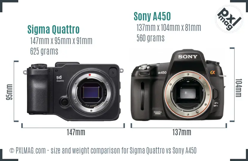 Sigma Quattro vs Sony A450 size comparison