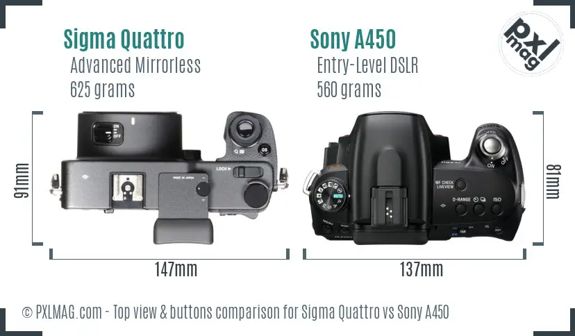 Sigma Quattro vs Sony A450 top view buttons comparison