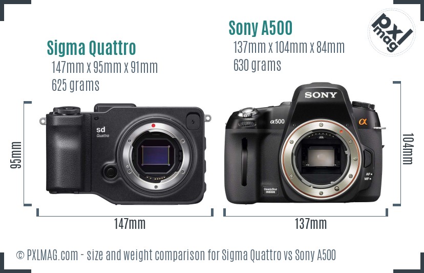 Sigma Quattro vs Sony A500 size comparison