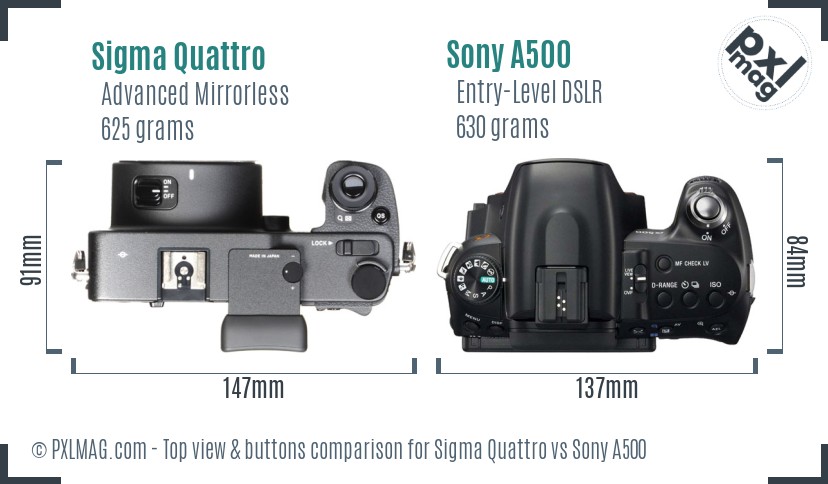 Sigma Quattro vs Sony A500 top view buttons comparison