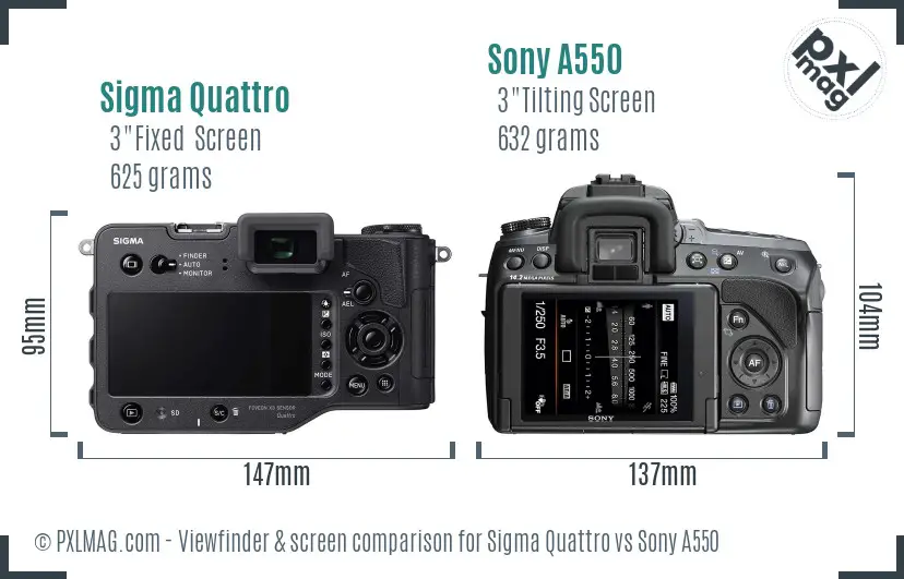 Sigma Quattro vs Sony A550 Screen and Viewfinder comparison