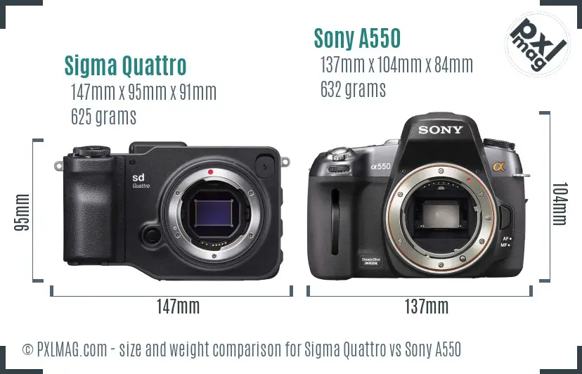 Sigma Quattro vs Sony A550 size comparison