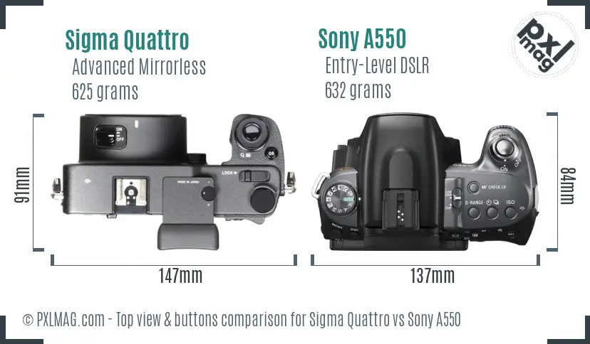 Sigma Quattro vs Sony A550 top view buttons comparison