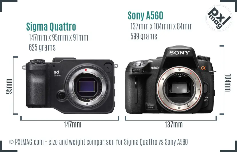 Sigma Quattro vs Sony A560 size comparison