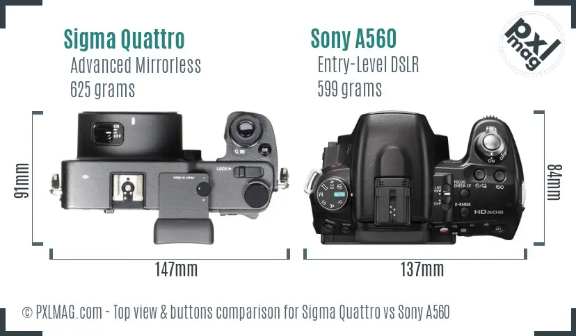 Sigma Quattro vs Sony A560 top view buttons comparison