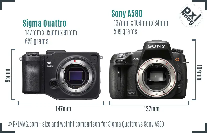 Sigma Quattro vs Sony A580 size comparison