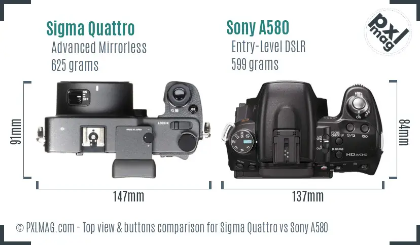 Sigma Quattro vs Sony A580 top view buttons comparison