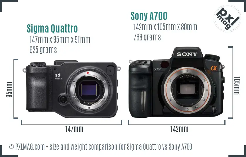 Sigma Quattro vs Sony A700 size comparison