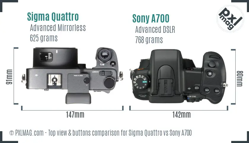 Sigma Quattro vs Sony A700 top view buttons comparison