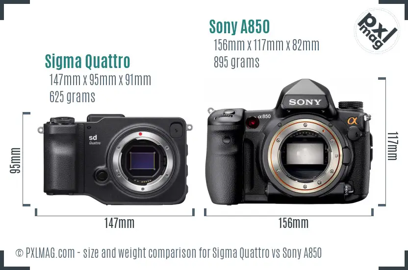 Sigma Quattro vs Sony A850 size comparison