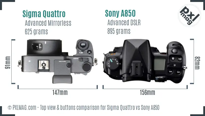 Sigma Quattro vs Sony A850 top view buttons comparison