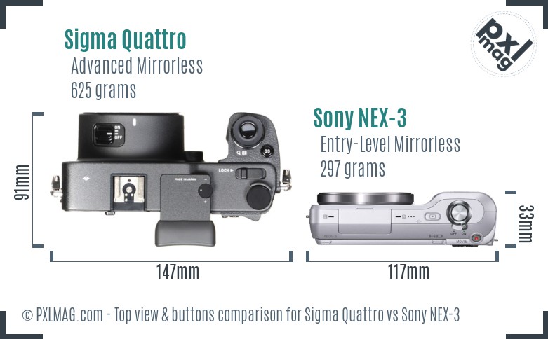 Sigma Quattro vs Sony NEX-3 top view buttons comparison