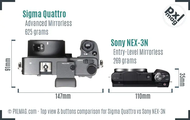 Sigma Quattro vs Sony NEX-3N top view buttons comparison