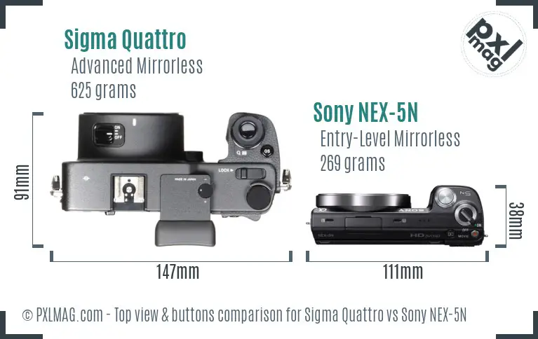 Sigma Quattro vs Sony NEX-5N top view buttons comparison