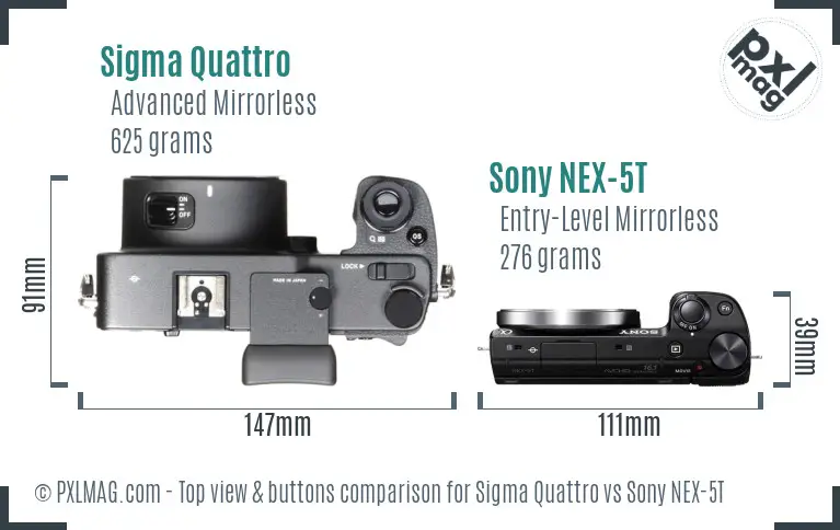 Sigma Quattro vs Sony NEX-5T top view buttons comparison