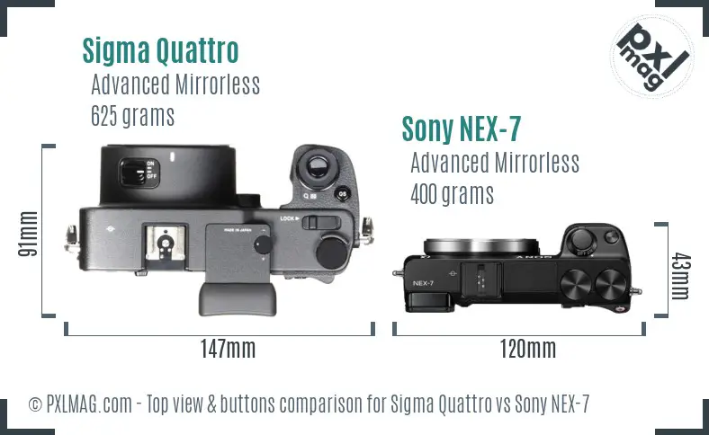 Sigma Quattro vs Sony NEX-7 top view buttons comparison