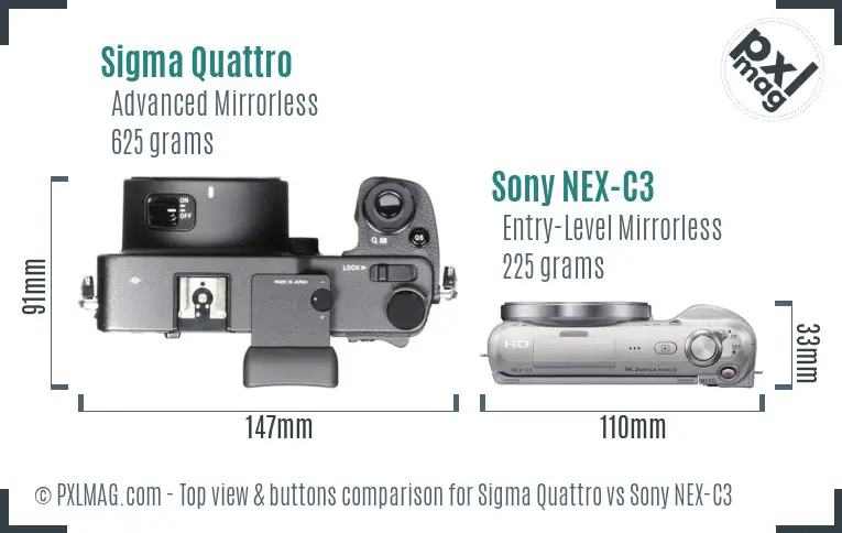 Sigma Quattro vs Sony NEX-C3 top view buttons comparison