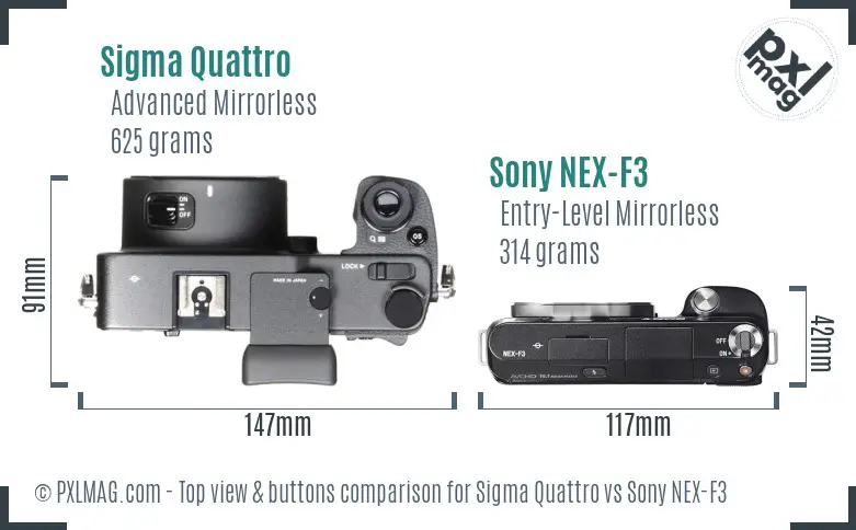 Sigma Quattro vs Sony NEX-F3 top view buttons comparison
