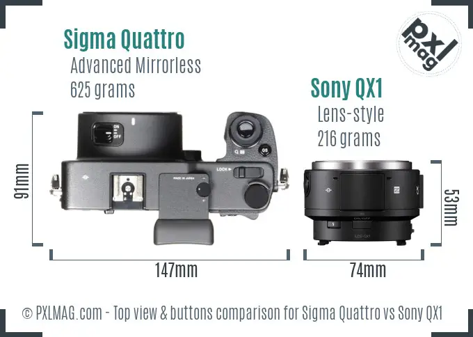 Sigma Quattro vs Sony QX1 top view buttons comparison