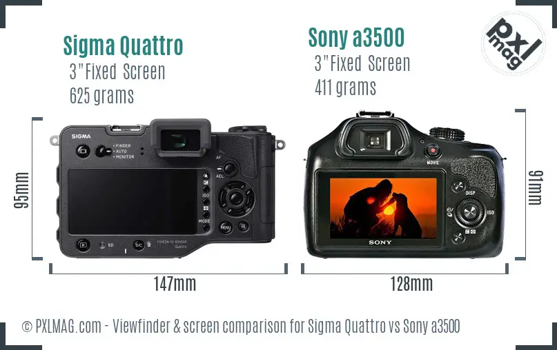 Sigma Quattro vs Sony a3500 Screen and Viewfinder comparison